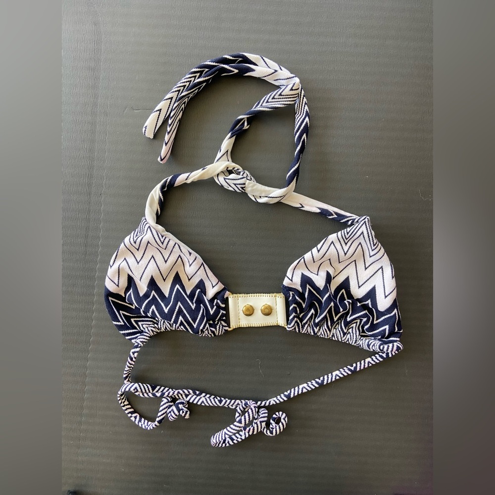 Kardashian beach bunny bikini top. Navy nautical with white pleather & gold